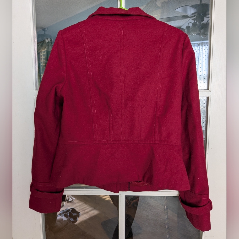 NWT Express Moto Jacket Pea Coat with Funnel Neck in Red size large - Picture 4 of 8